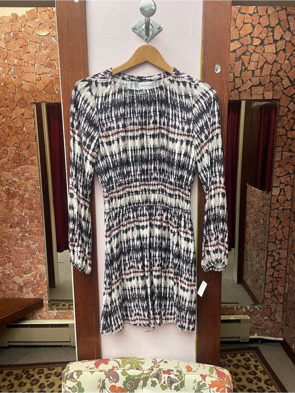 Bella Dahl Black, White & Pink Tie-Dye Long Sleeve Dress